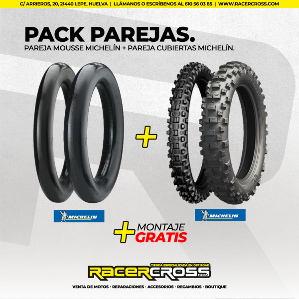 PACK  Pareja Mousse Michelin + Pareja Cubiertas Michelin