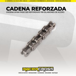 Cadena Afam Paso 520 reforzada 118 eslabones de acero